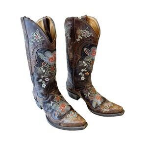 Old Gringo Bonnie Floral Embroidered Brown Snipped Toe Cowboy Western Boot 8
